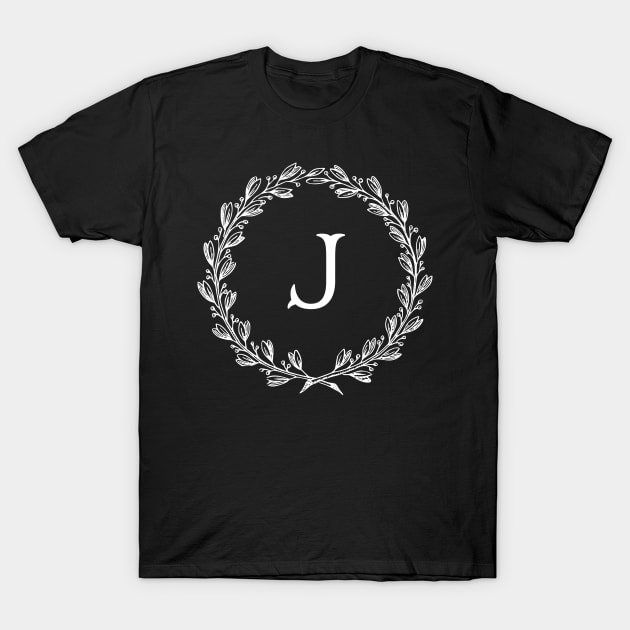 Beautiful Letter J Alphabet Initial Monogram Wreath T-Shirt by anonopinion